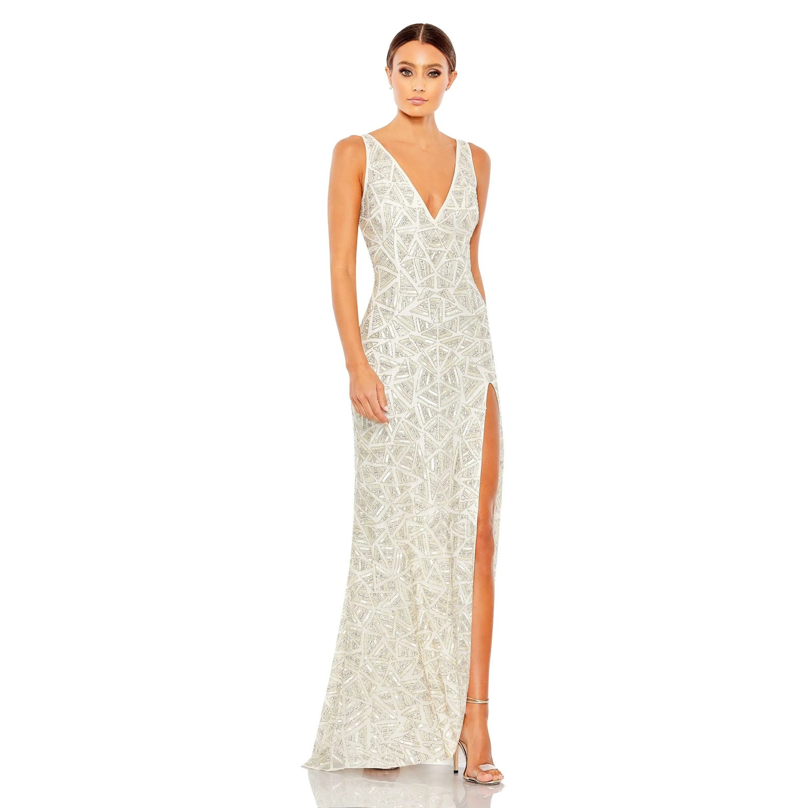 Mac Duggal Women's Ivory 93552 Sleeveless V-Neck Sheath Dress Size 12 Nwt
